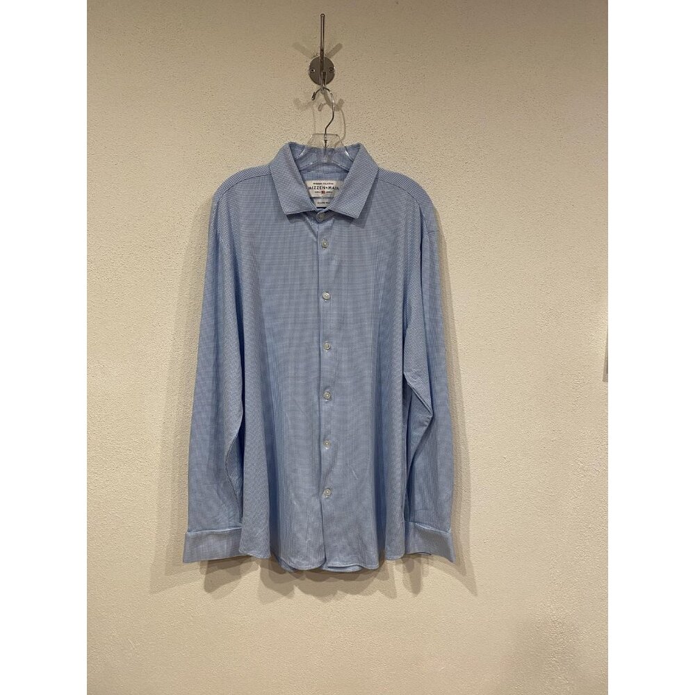 Mizzen+Main Spinnaker Shirt Mens 2XL Blue Gingham Trim Fit Dress Shirt Made USA